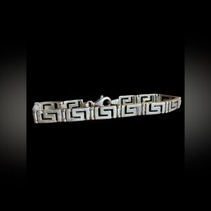 Sterling Silver Greek Key Link Bracelet 925 Vintage 7”